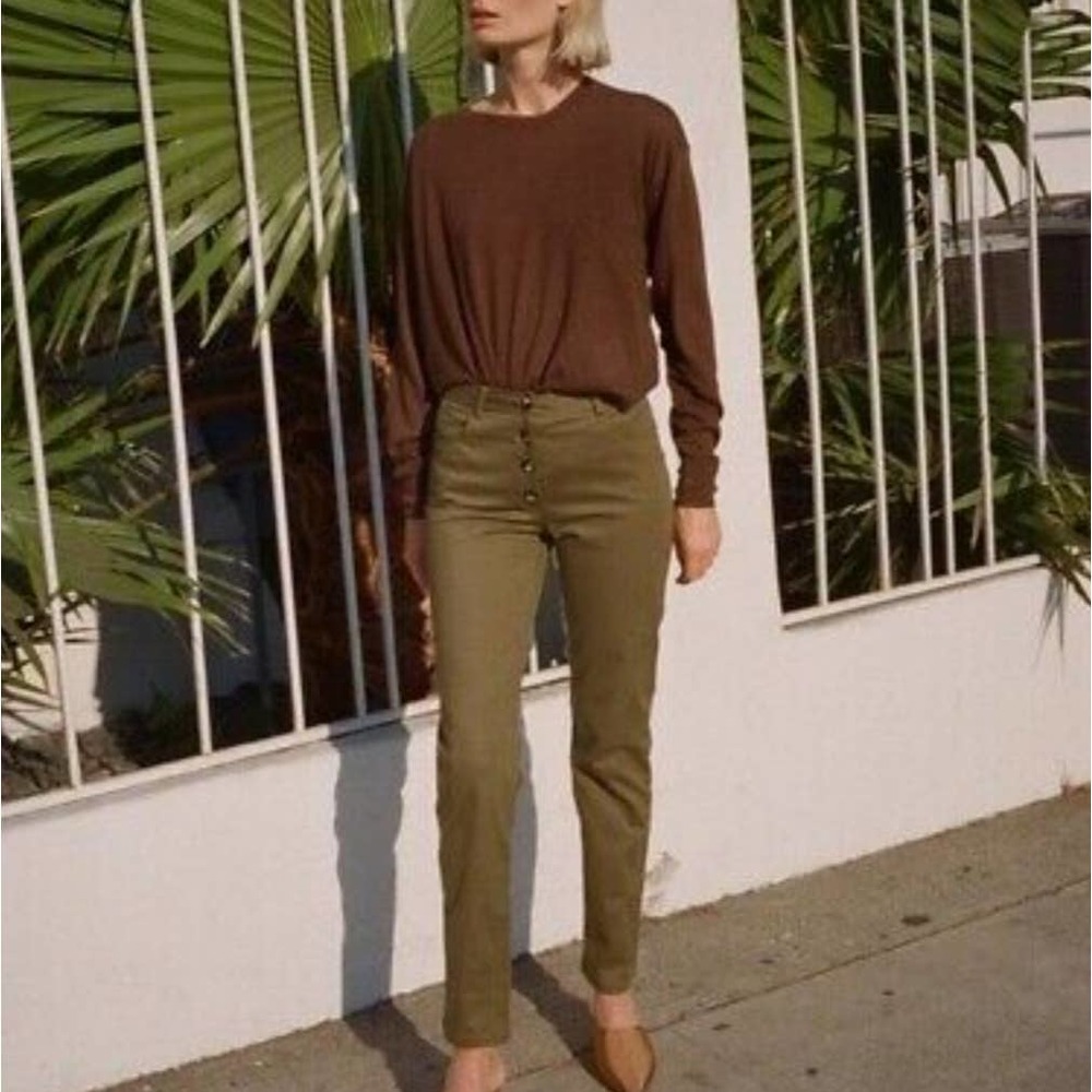 Jenni Kayne Bardot Army Green Exposed Button Fly Twill Pants Size 4